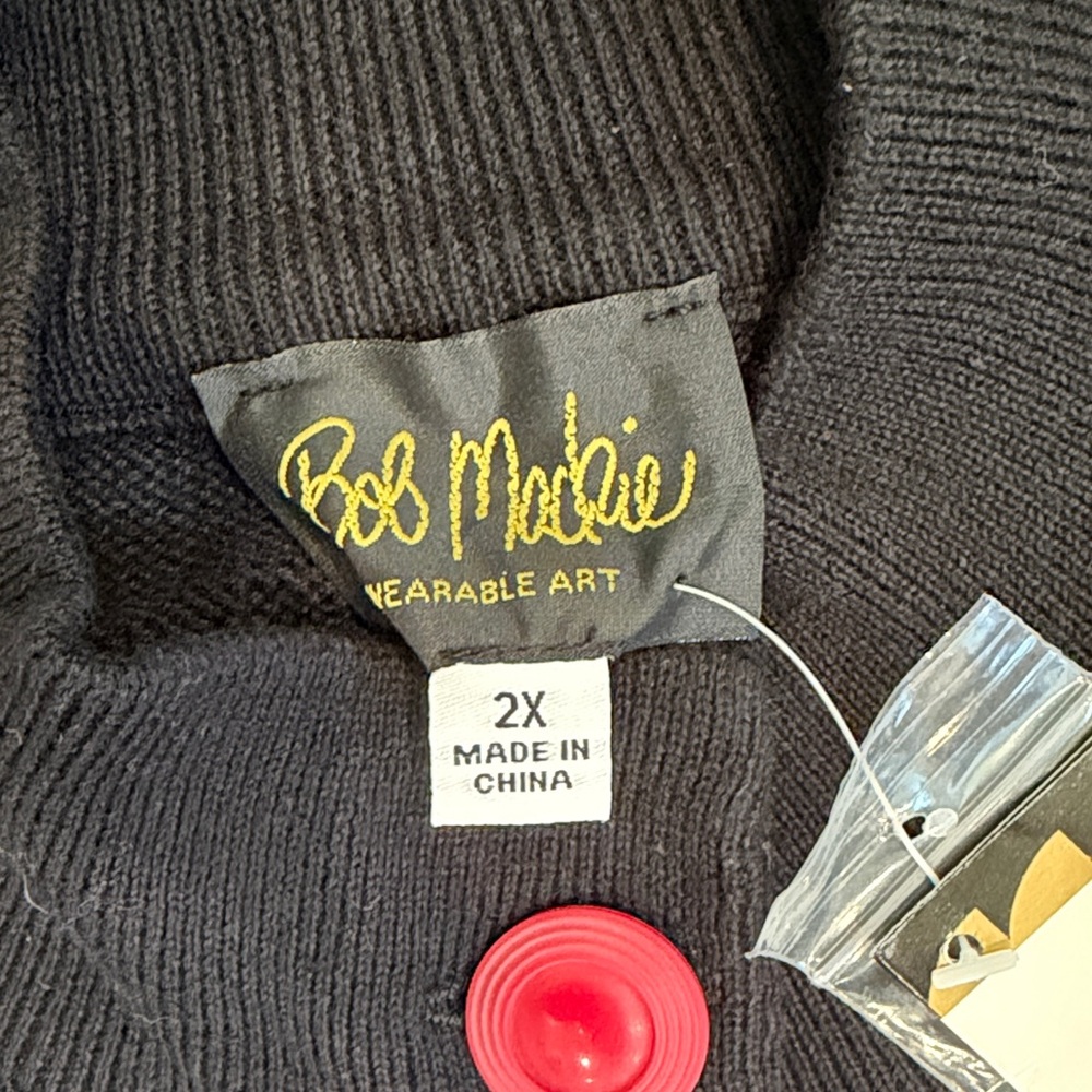 NWT Bob Mackie Black Duster Cardigan with Rainbow Sleeves and Colorful Buttons - Picture 2 of 8